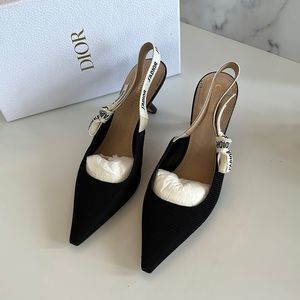 Dior Black Slingback Heels with White Accents